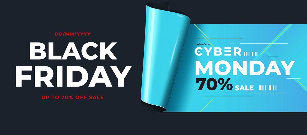 Sale poster of Black Friday in blue, white and black.