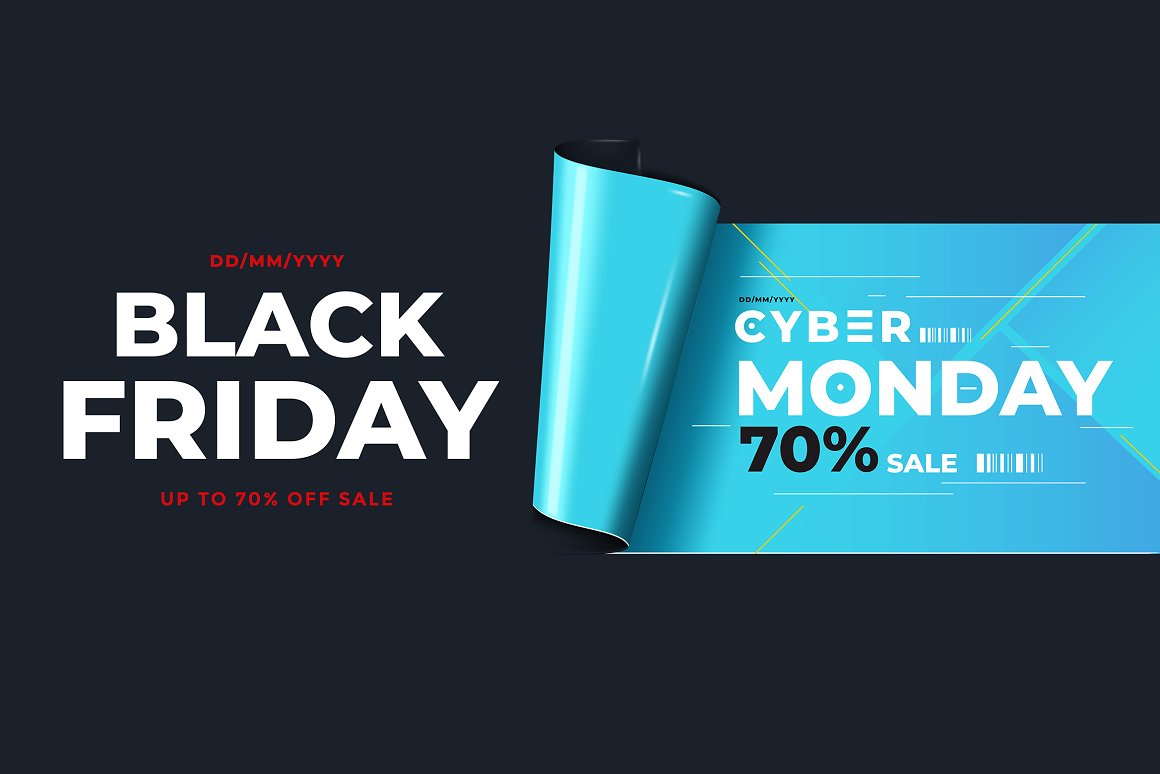 White lettering "Black Friday" and blue sale poster of Black Friday.