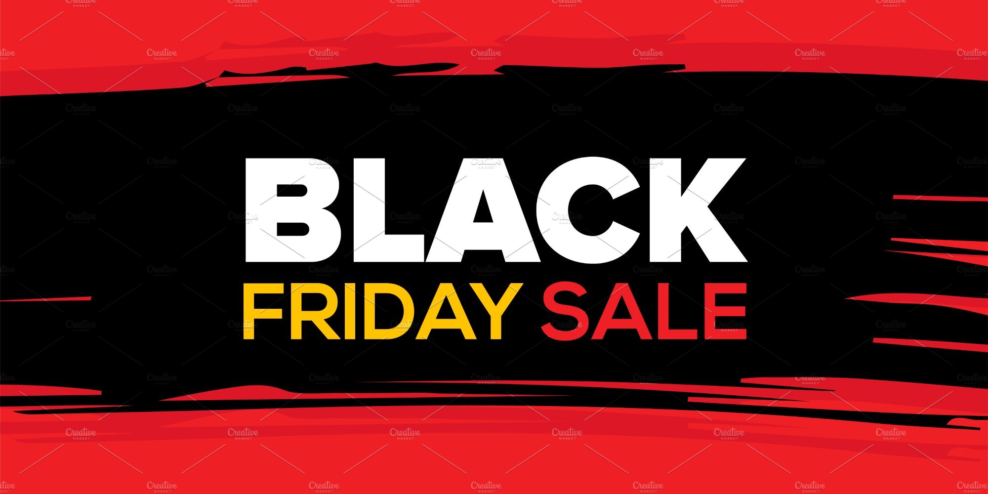 Red banner with black brush and Black Friday's lettering.