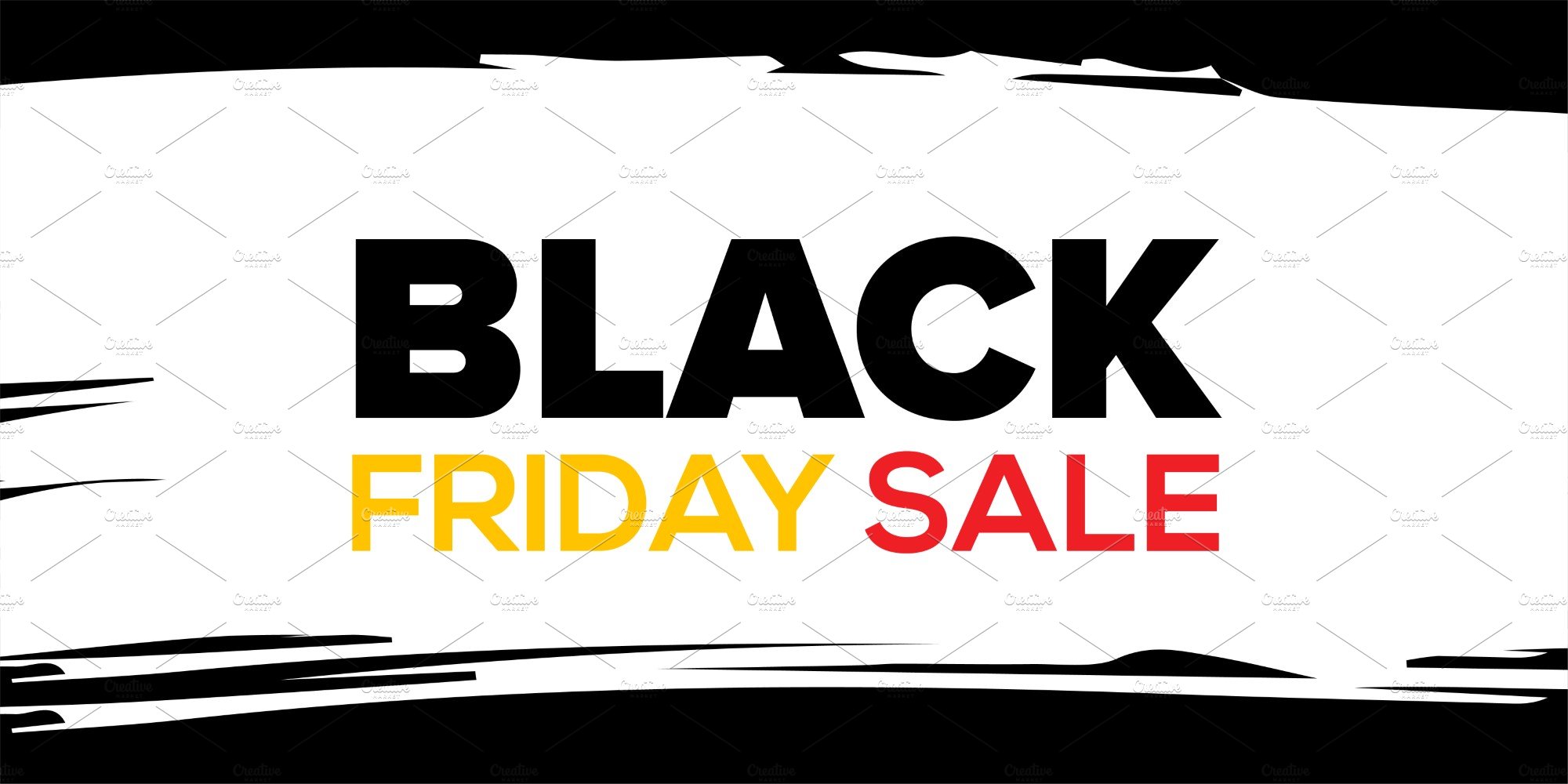 BW black Friday banner with colorful lettering.