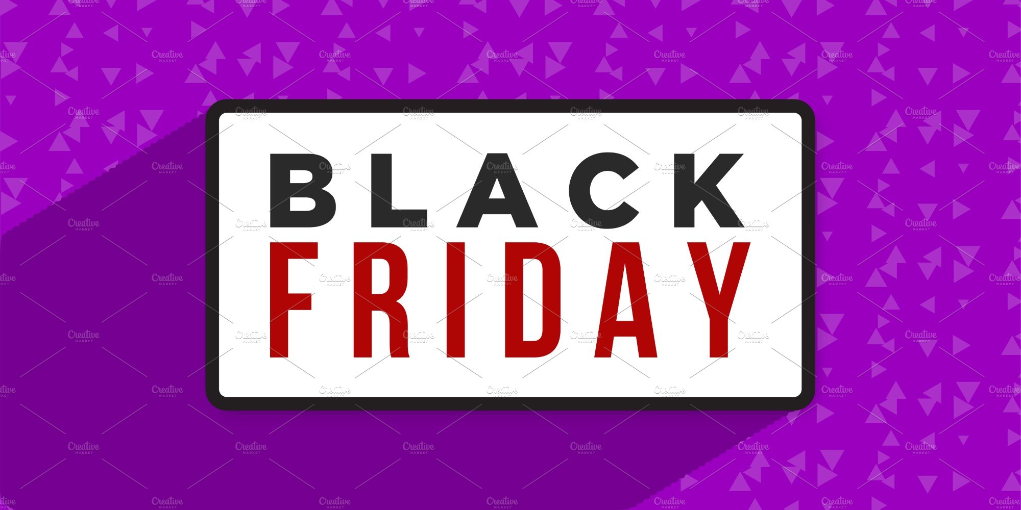Bright purple banner with white section with Black Friday's lettering.