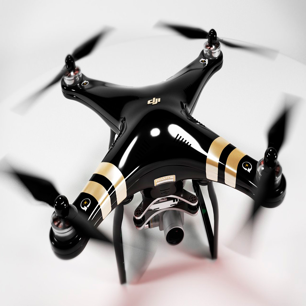 Beautiful rendering 3d model of a black drone DJI Phantom 3