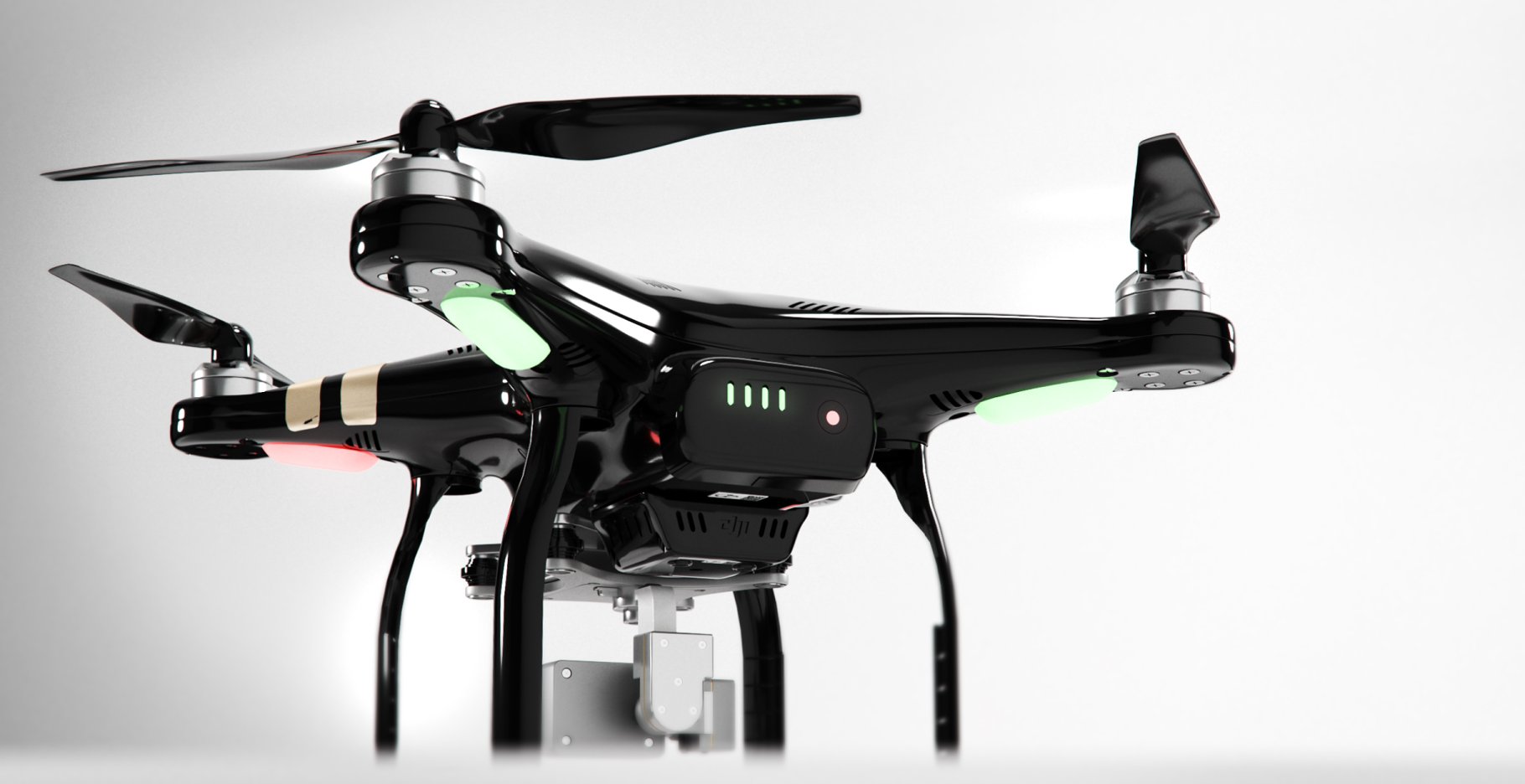 Beautiful rendering of a black DJI Phantom 3 drone