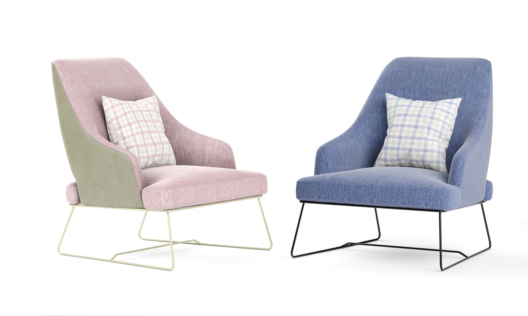 Rendering of an enchanting 3d model of a chair in two colors