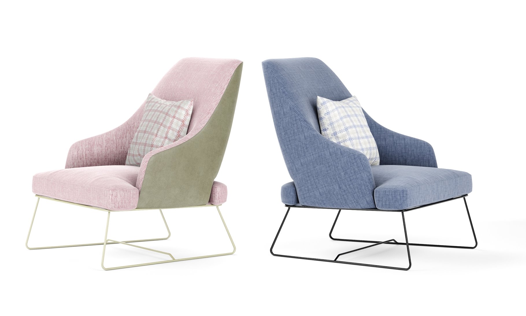 Rendering of a unique 3d model of armchairs in two colors