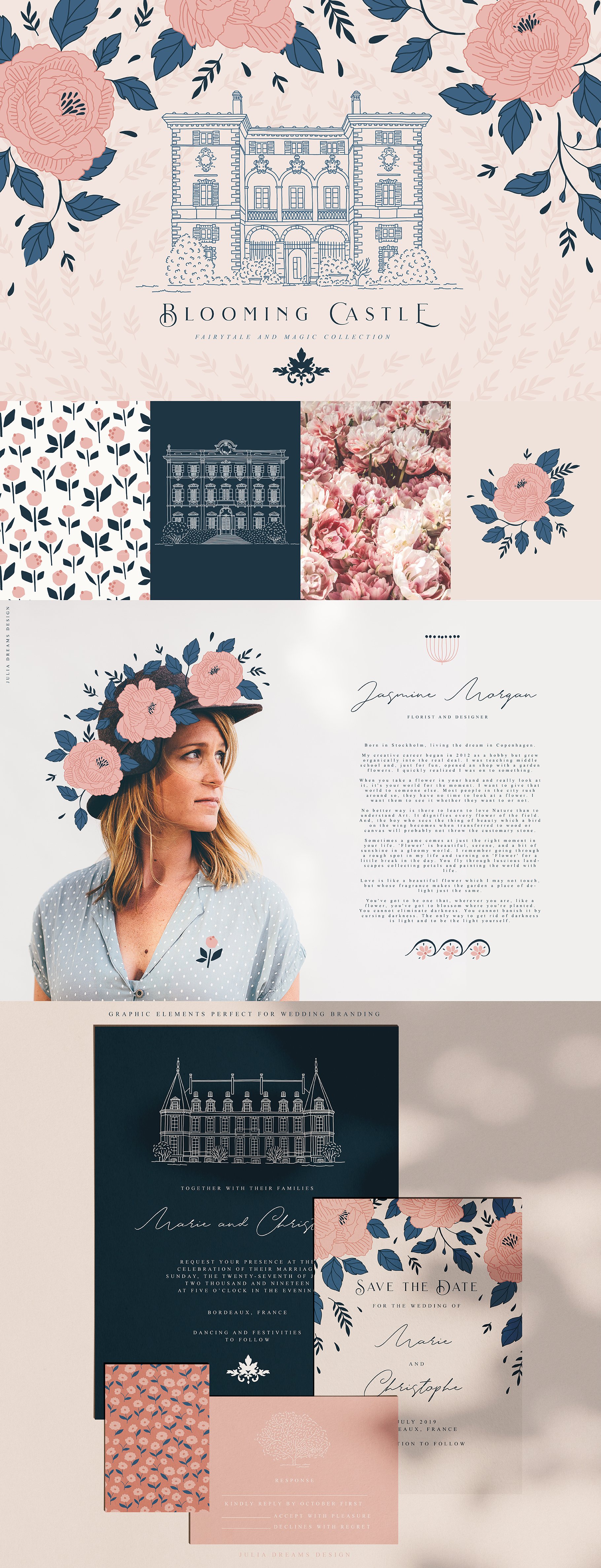 Delicate template with flowers and pastel colors.