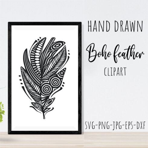 Boho Feather Silhouette. Hand Drawn Feather Clipart main cover.