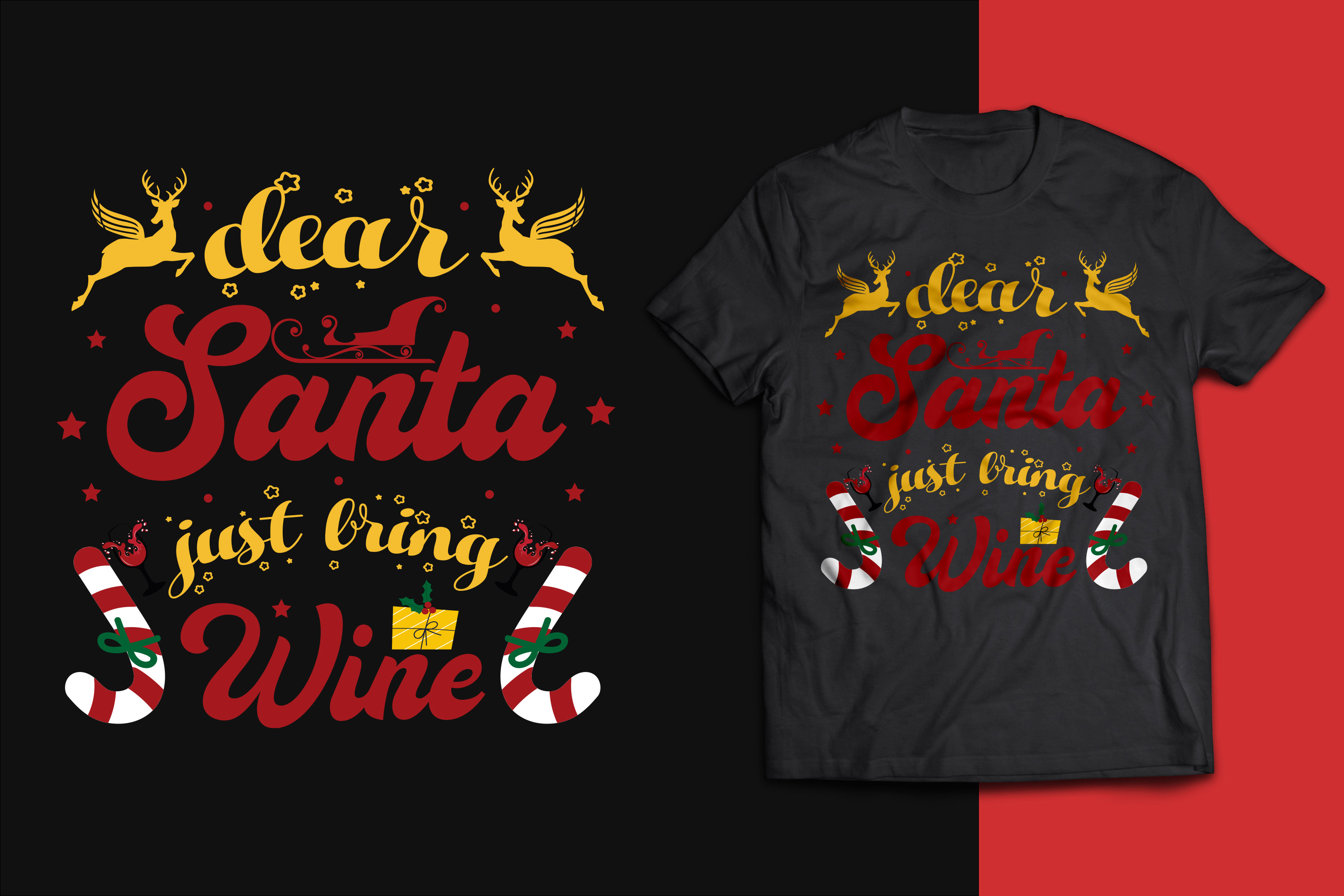 Dear Santa Quotes T-shirt Design Bundle preview image.