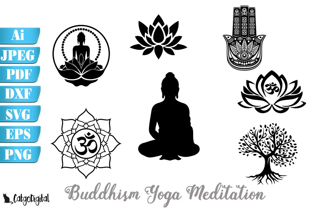 Buddhism Yoga Meditation SVG Silhouettes.