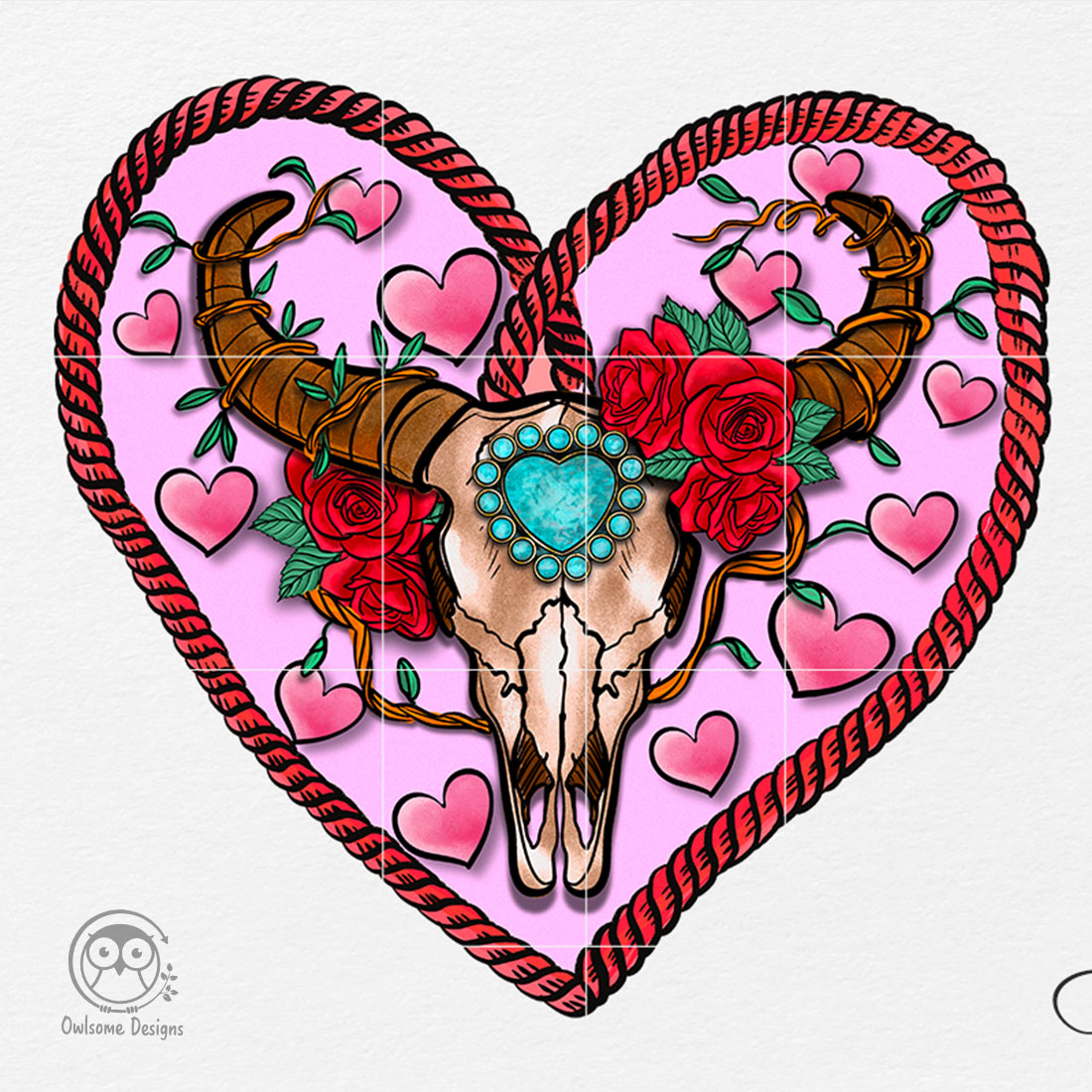 Buffalo Skull Heart Valentine PNG Design cover image.