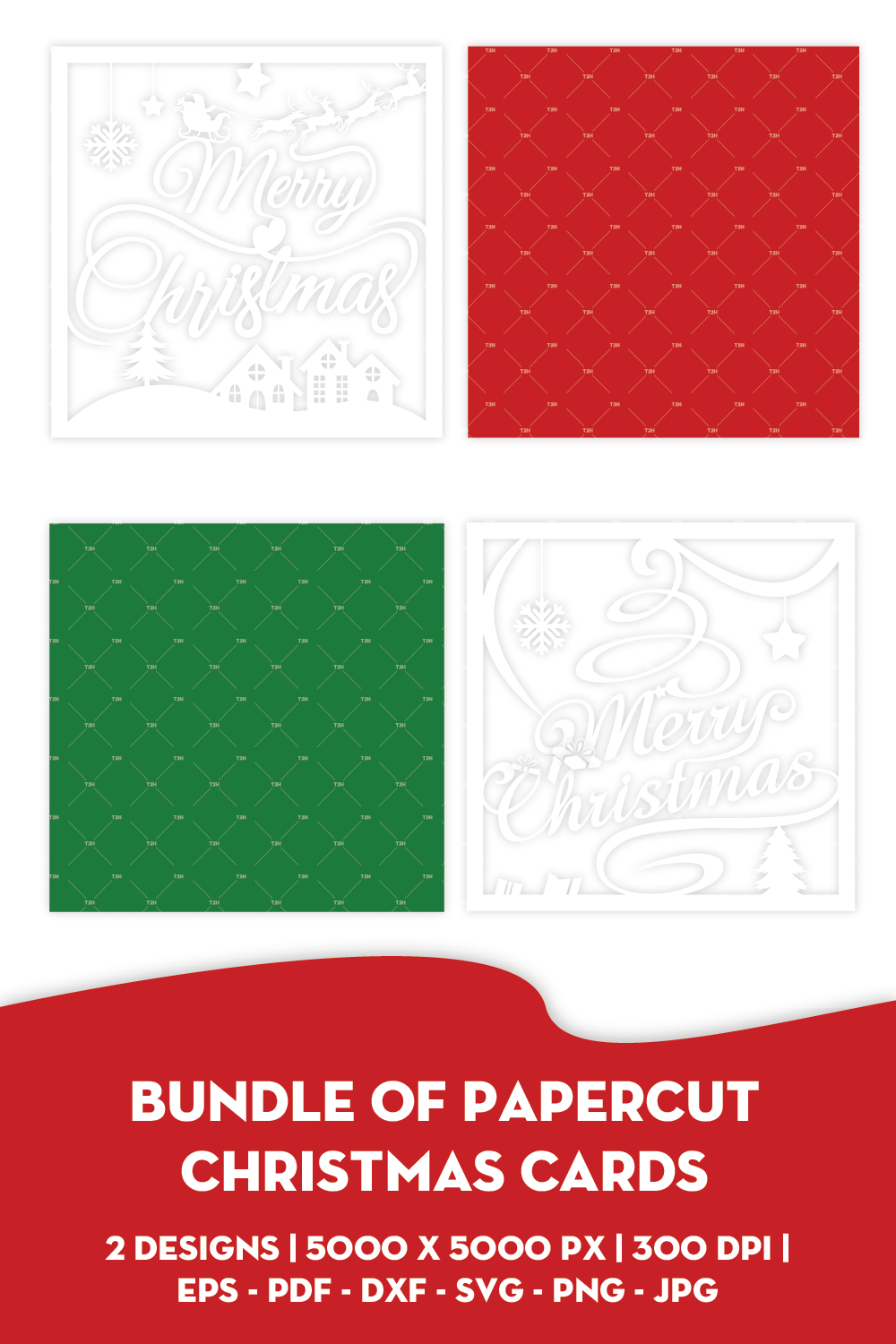 Papercut Christmas Holidays Cards Bundle pinterest image.