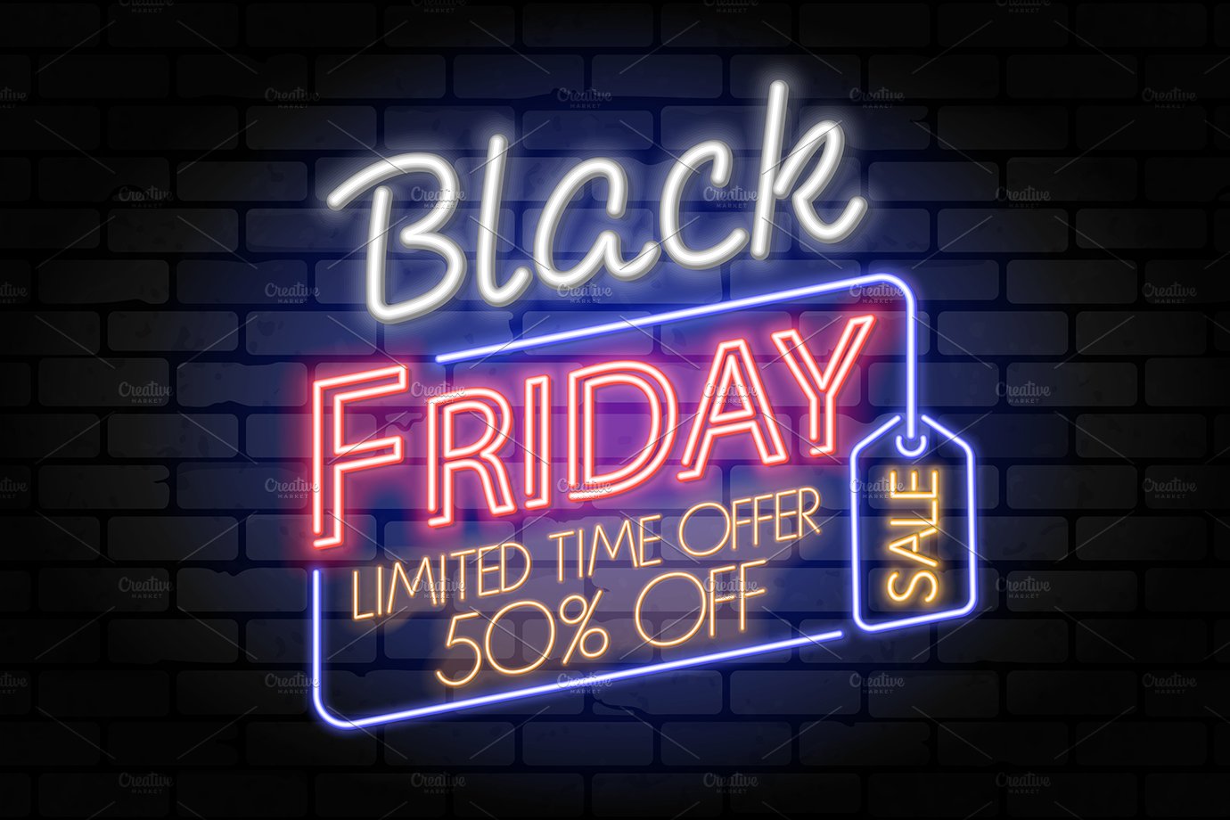 Colorful neon Black Friday lettering.