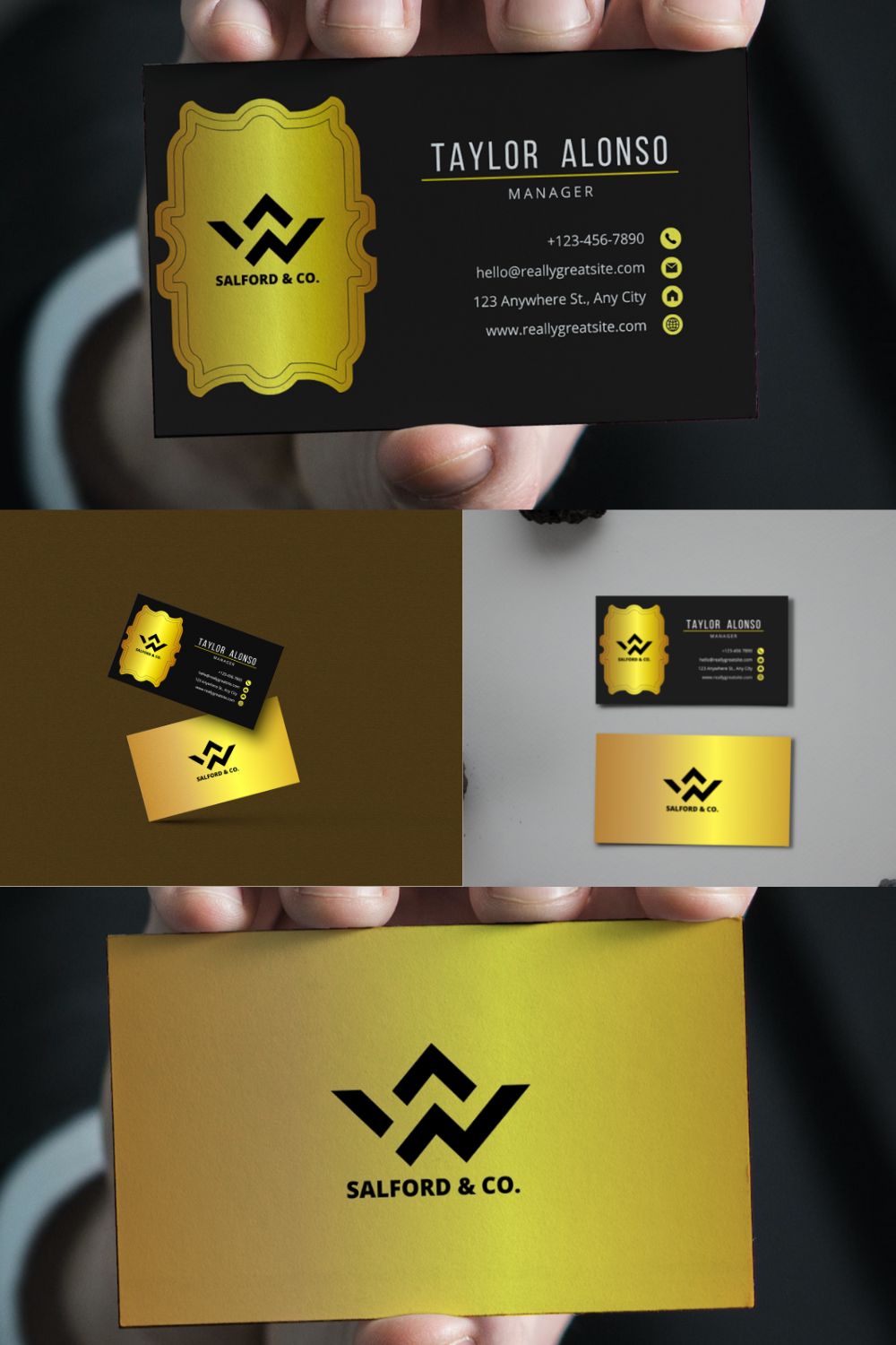 Luxury Gold Business Card Canva Template pinterest image.