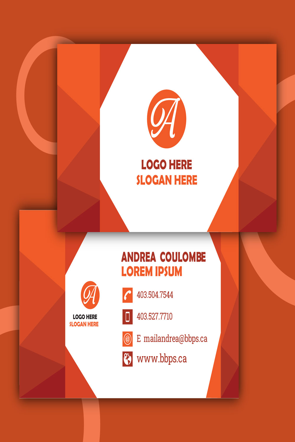 Minimal Business Card Orange Design pinterest image.