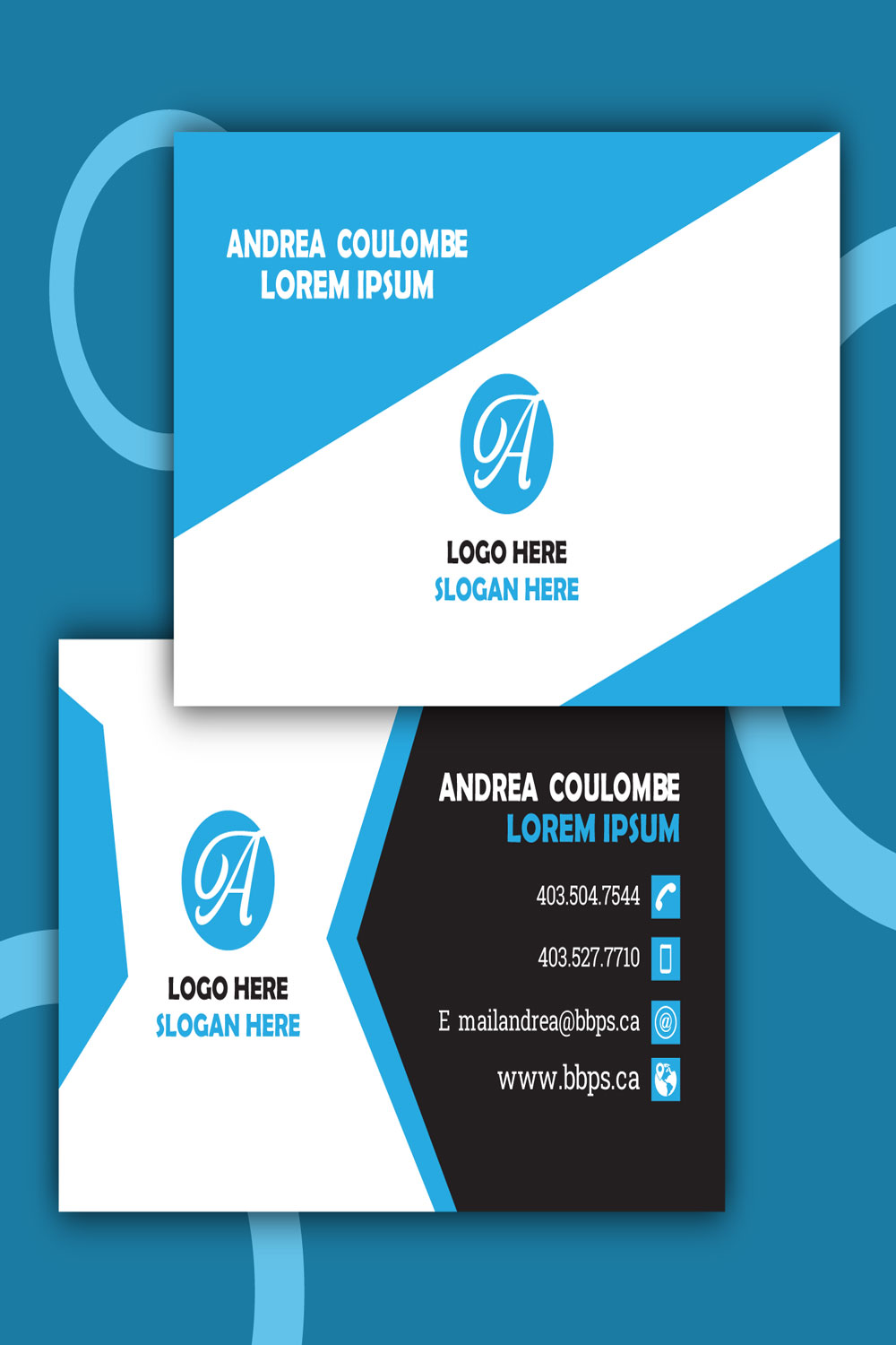 Minimal Business Card Blue White Black Design pinterest image.