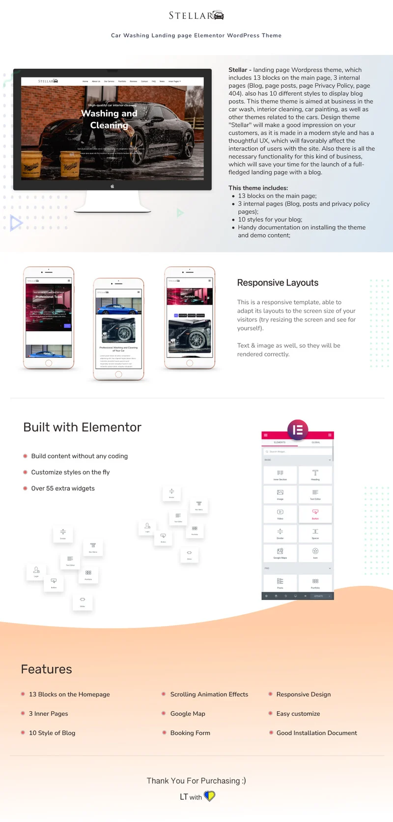 A set of different pages of stellar car washing landing page with blog.