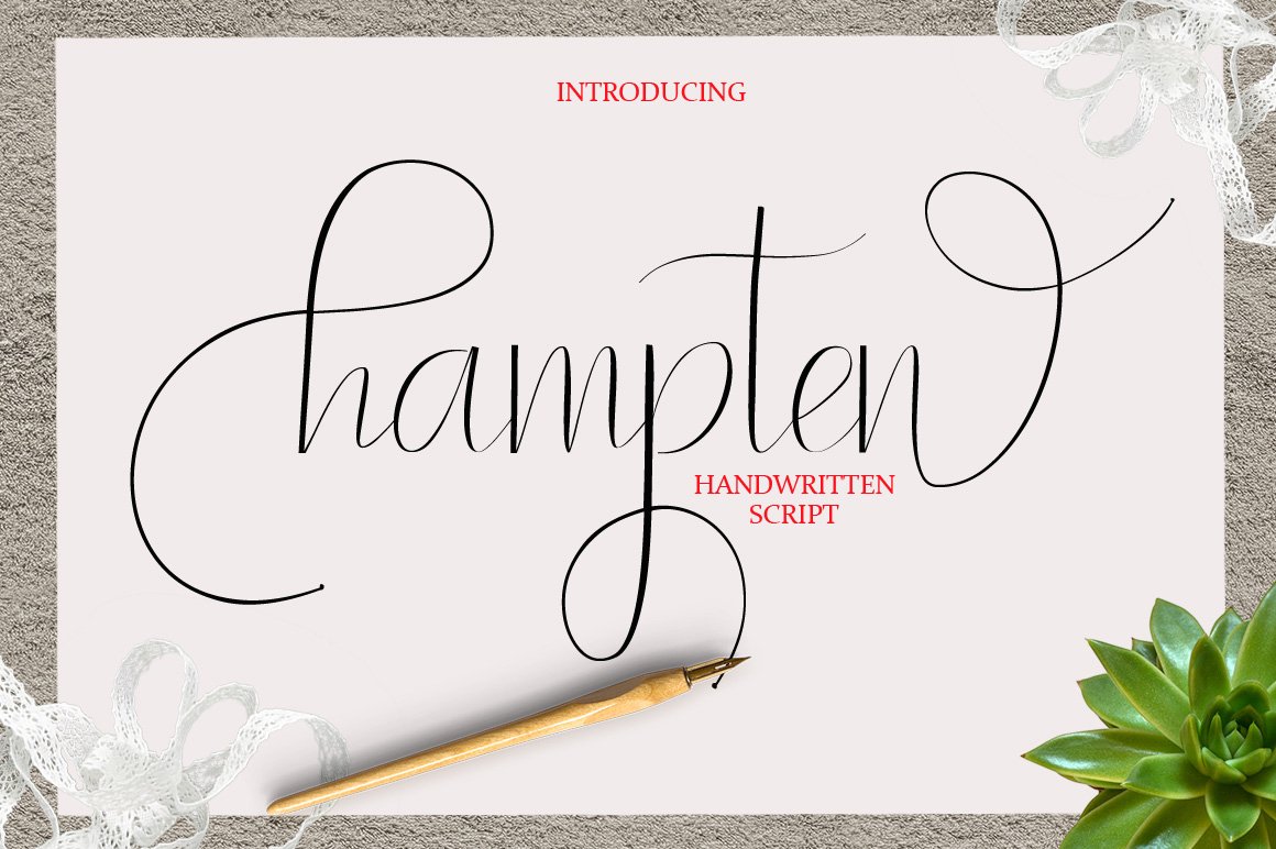 Black calligraphy lettering "Hampten" on a gray background.