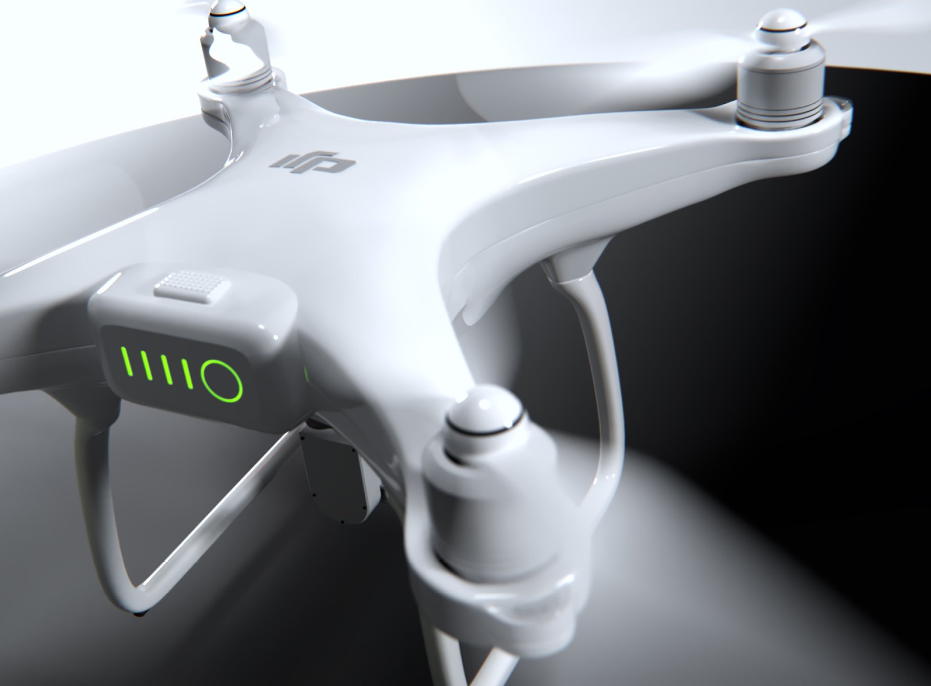 Rendering of an elegant 3d model of a white dji phantom 4 drone