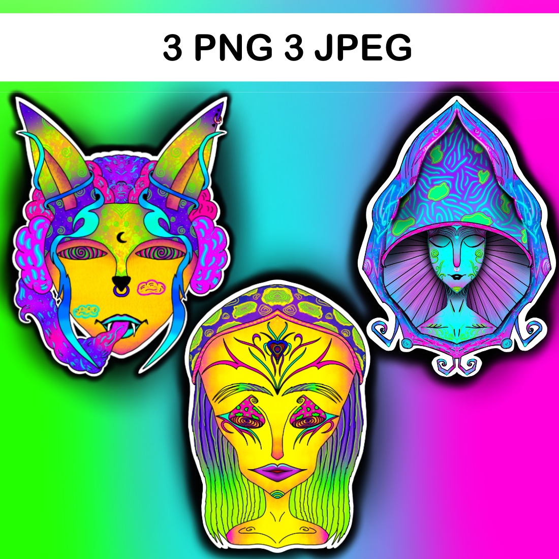3 Stickers in Psychedelic Style cover image.