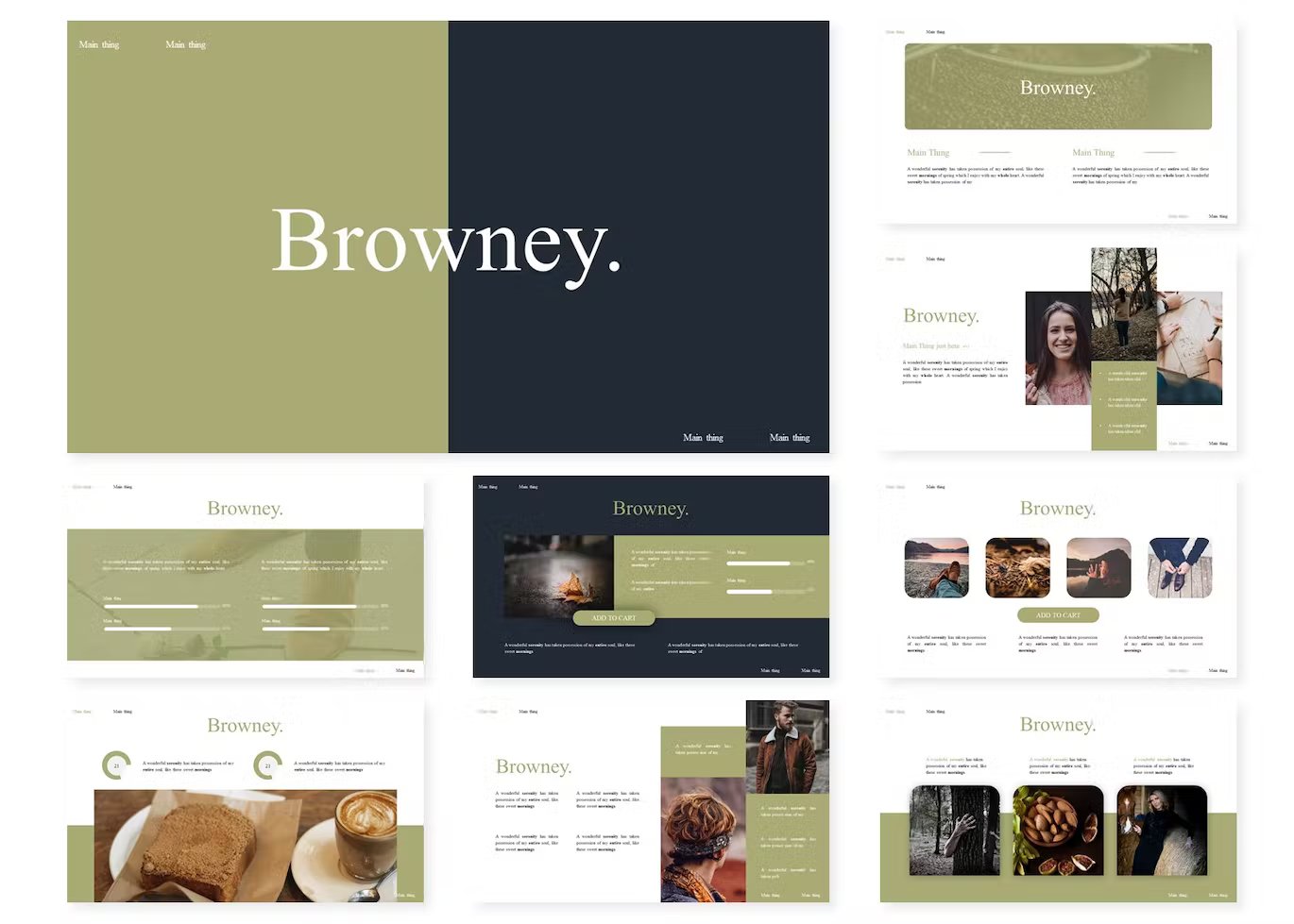 9 olive, white and dark gray different templates of browney.