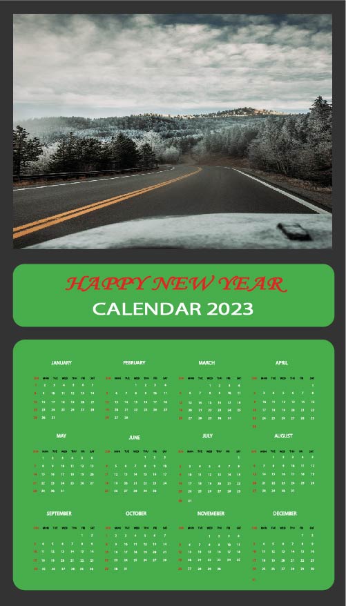 Happy New Year Beautiful Calendar Green Design preview image.
