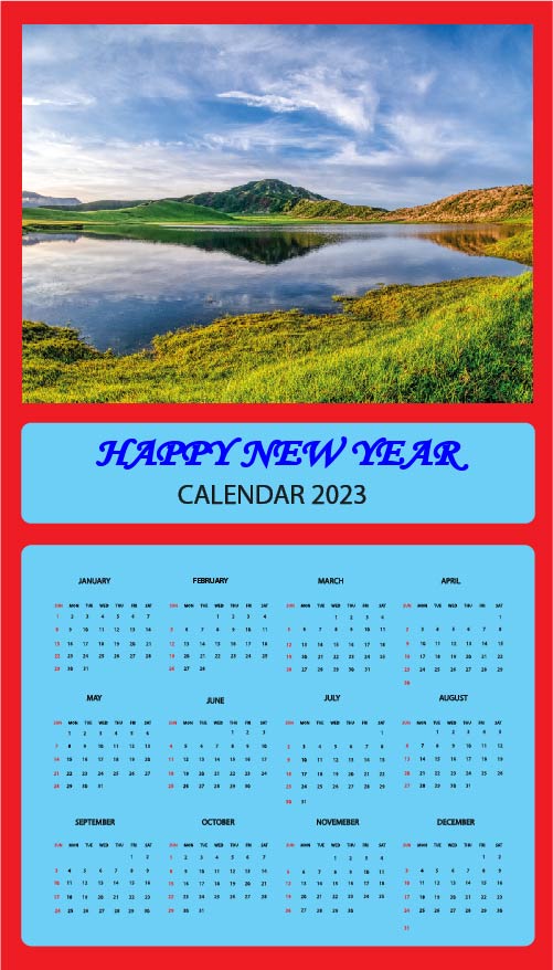 Happy New Year Beautiful Calendar Blue Design preview image.
