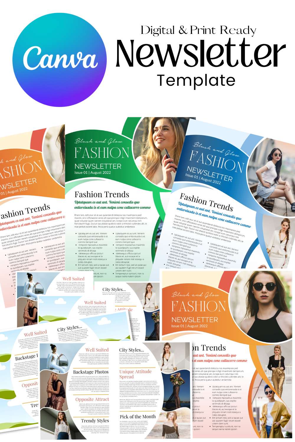 Canva Newsletter Template For Models and Fashion Pinterest collage image.