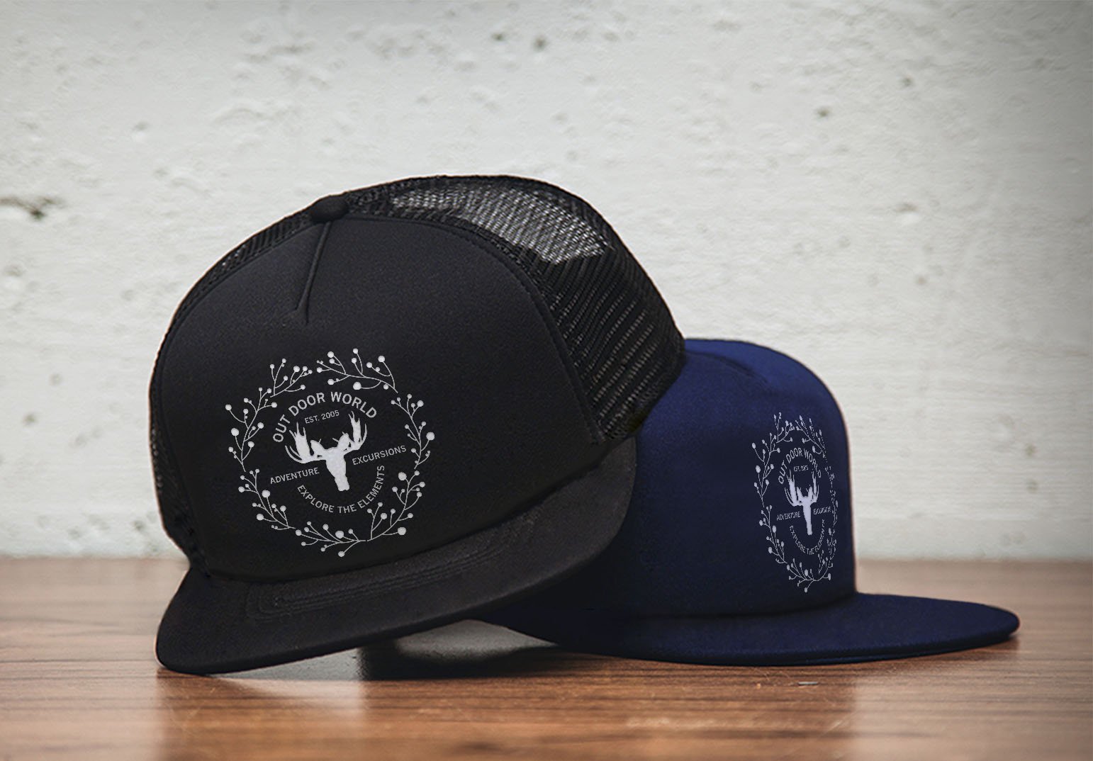 Cap with deer illustrations.