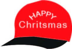 Red Christmas cap with lettering.