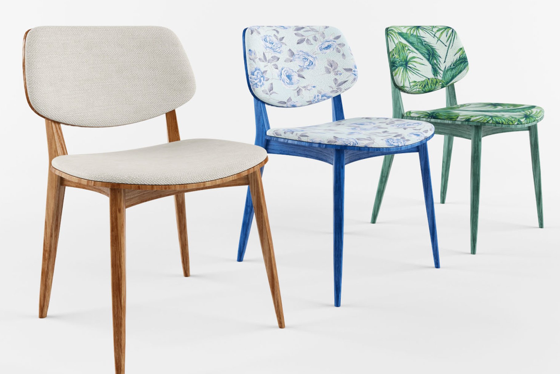 Rendering of a wonderful 3d model of chairs in various colors