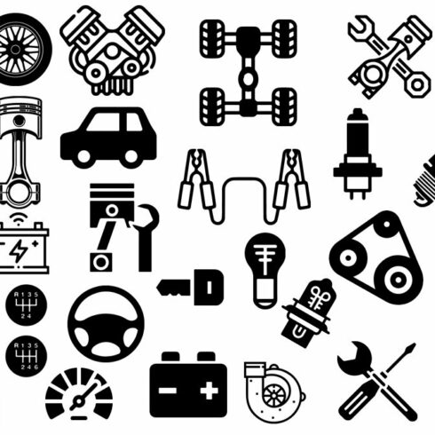 Car Parts Mechanic Silhouettes SVG Cutting Files.