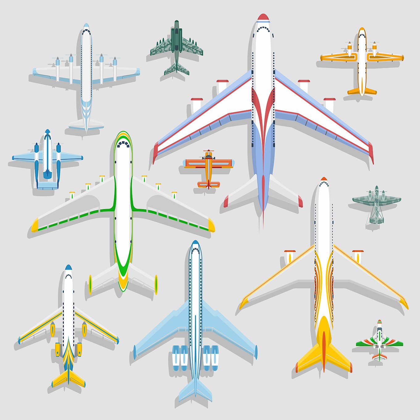 Colorful airplanes collection.