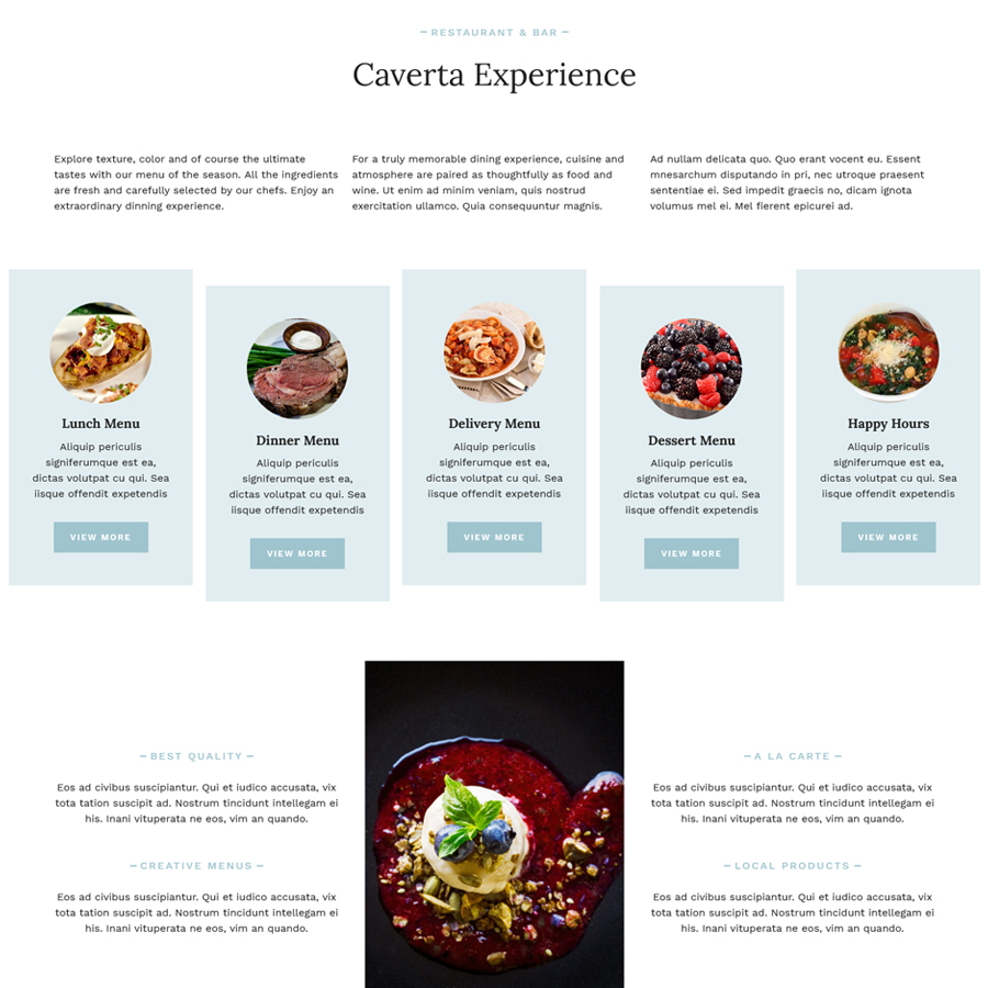 Image of an amazing WordPress theme page with a restaurant theme.