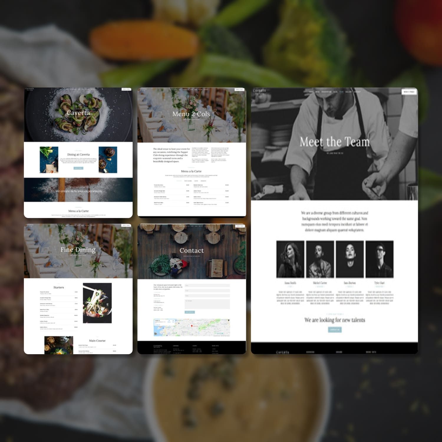 A selection of irresistible restaurant-themed WordPress page images.