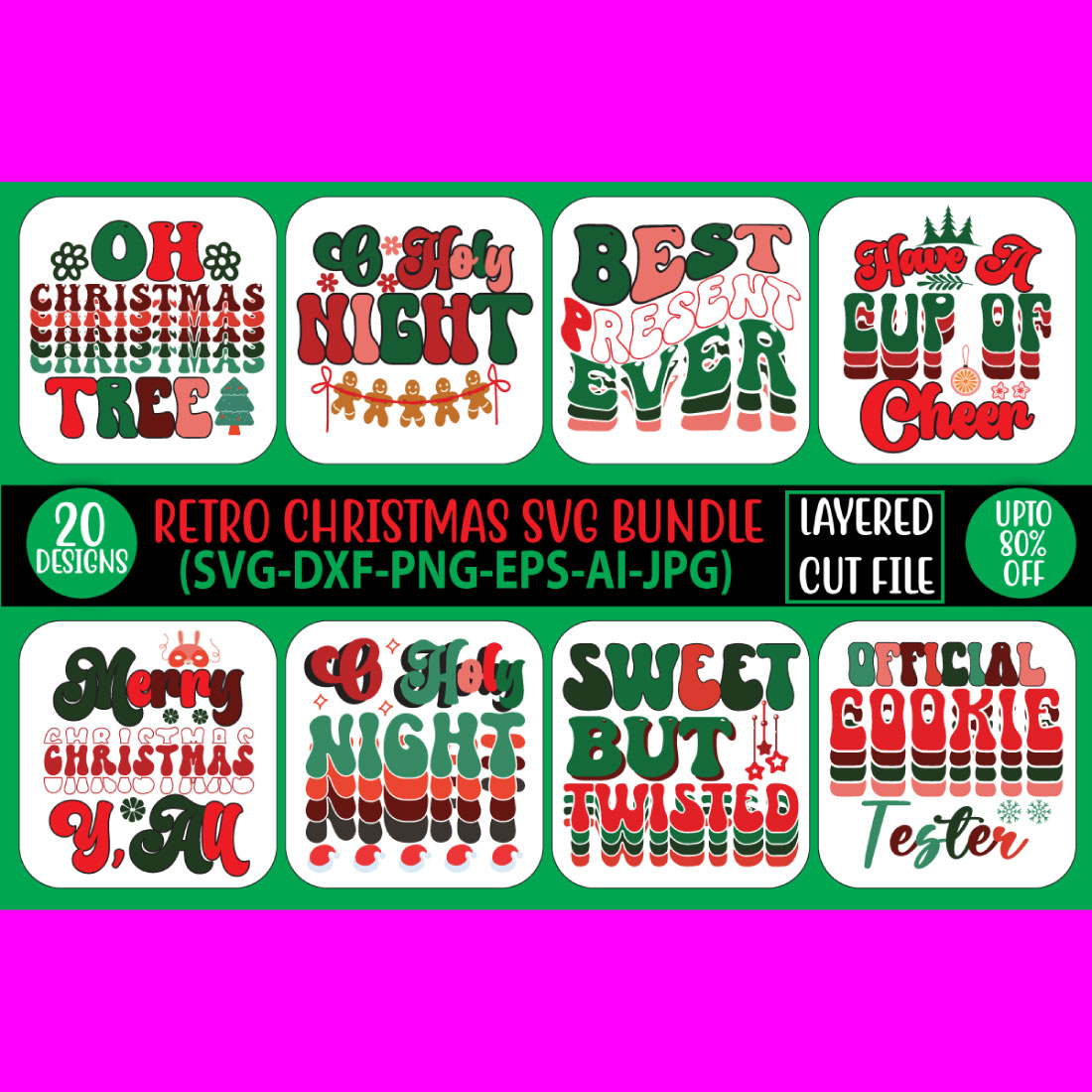 Retro Christmas SVG Bundle main cover.