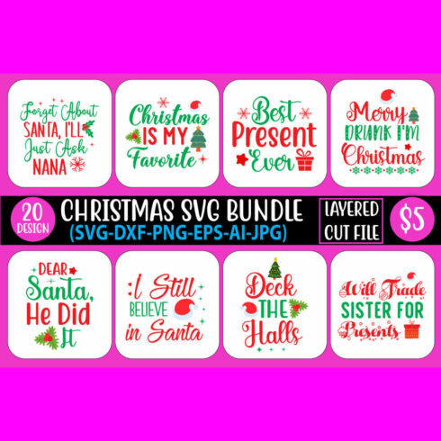 Amusing Christmas Quotes Design SVG Bundle cover image.