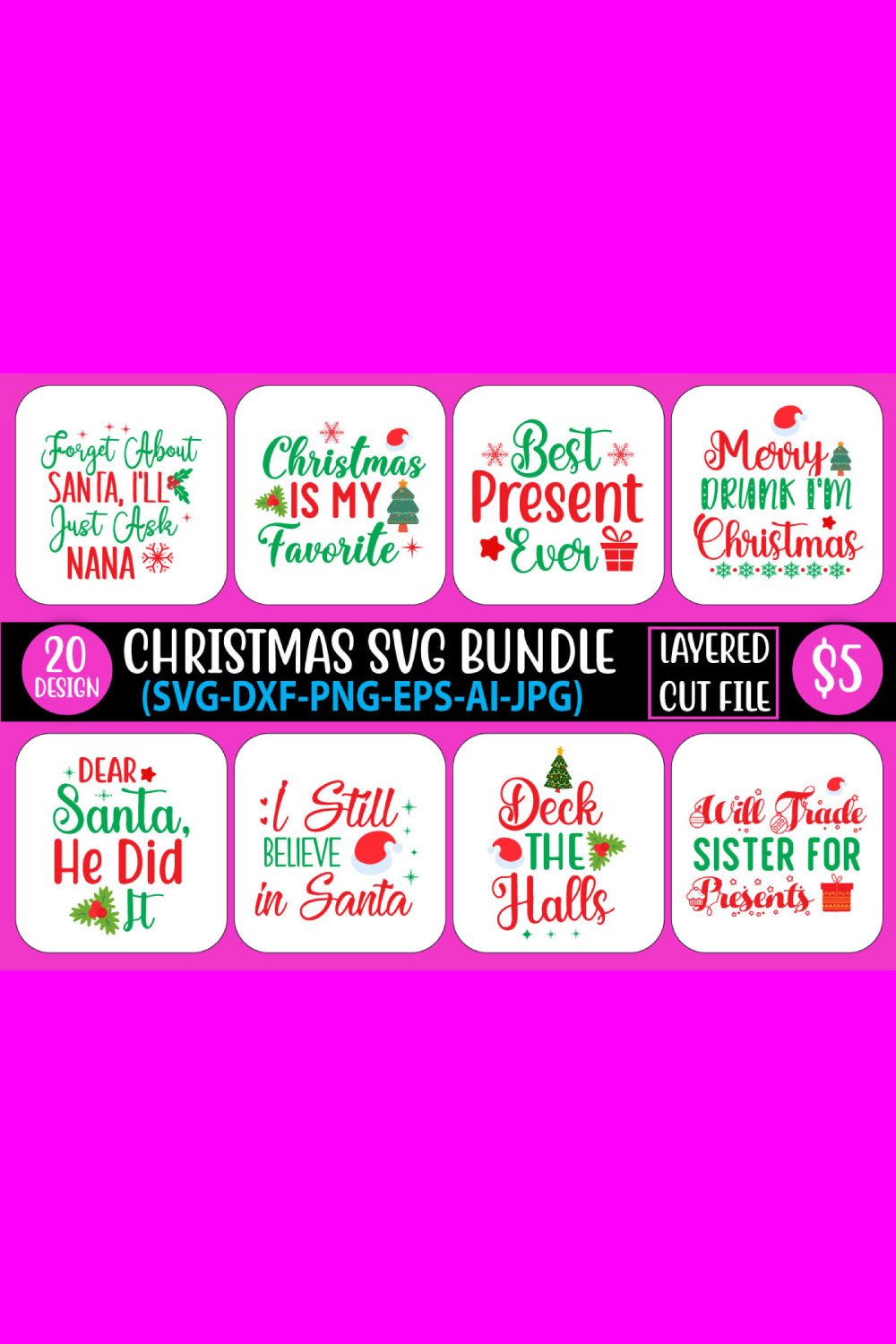 Amusing Christmas Quotes Design SVG Bundle pinterest image.