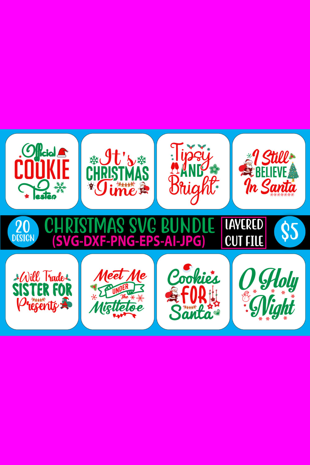 Christmas SVG Bundle Design pinterest image.
