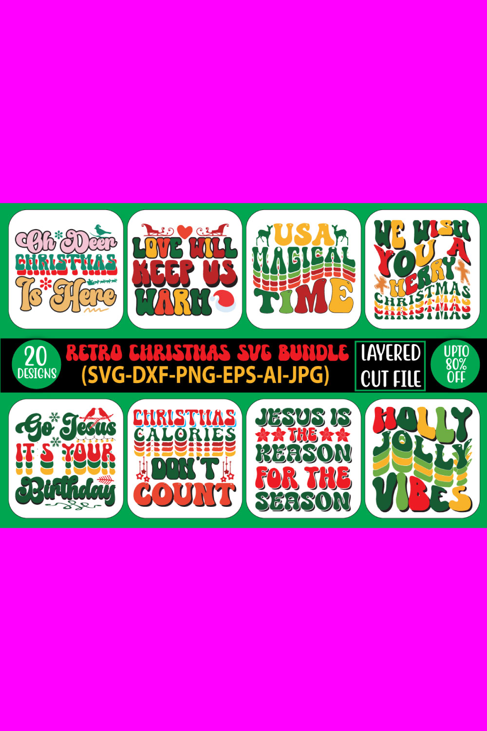 Cute Quotes Christmas SVG Design Bundle pinterest image.