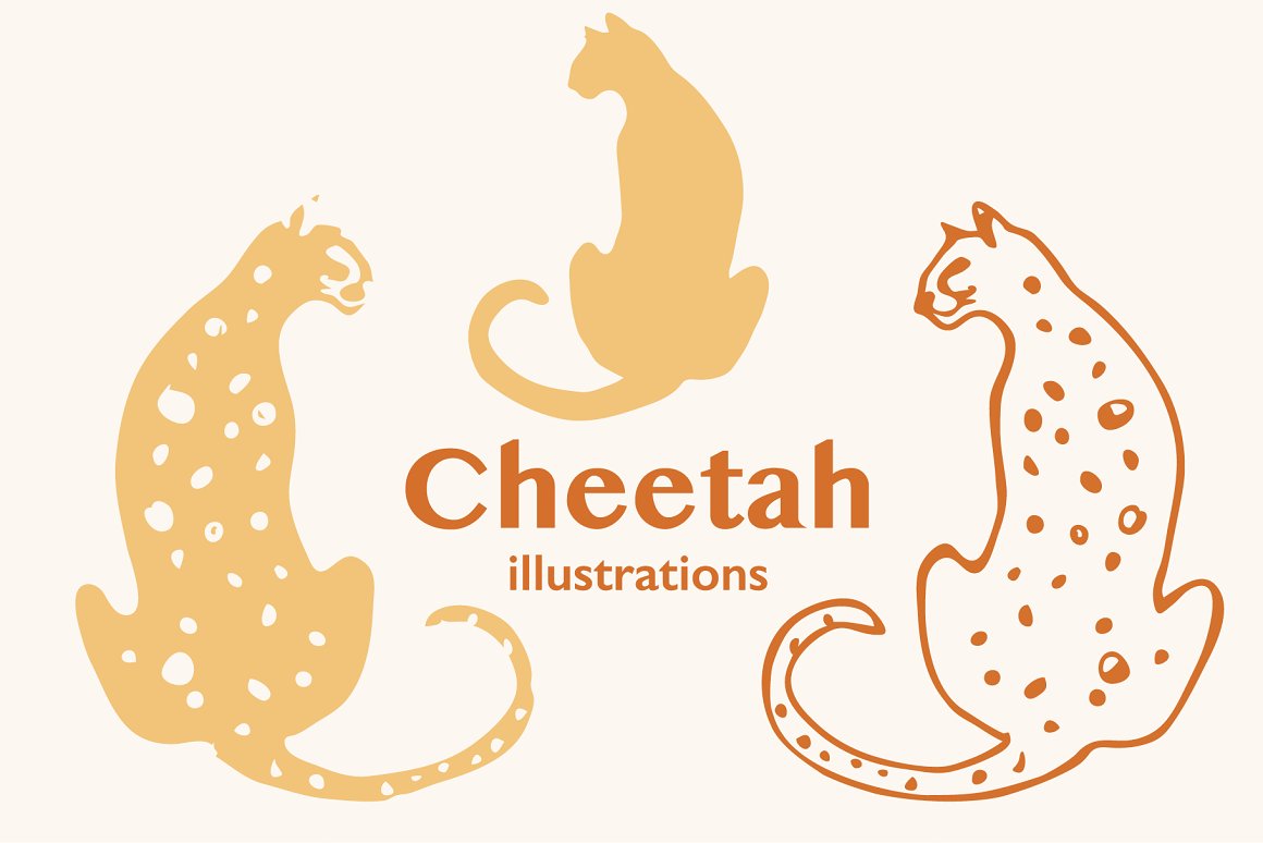 3 different brown illustrations of cheetah and brown lettering on a pink background.