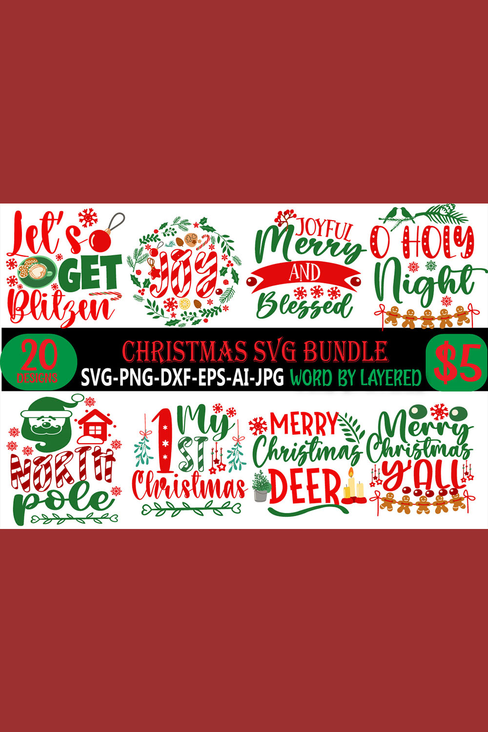 Different Christmas Quotes SVG Bundle pinterest image.