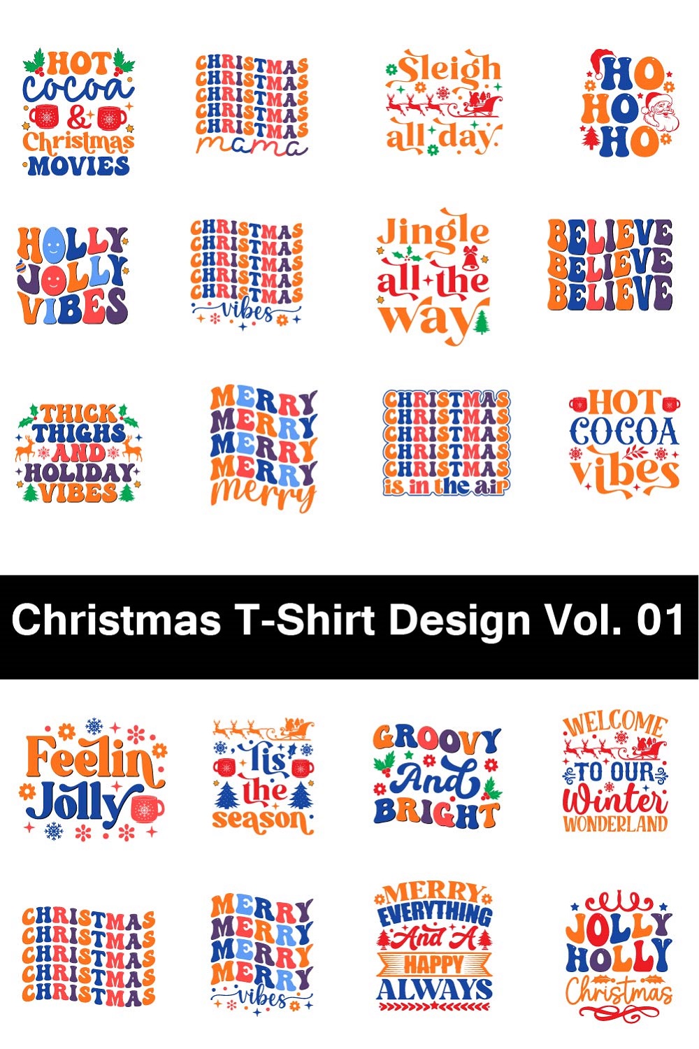 Retro Christmas T-Shirt Design pinterest image.