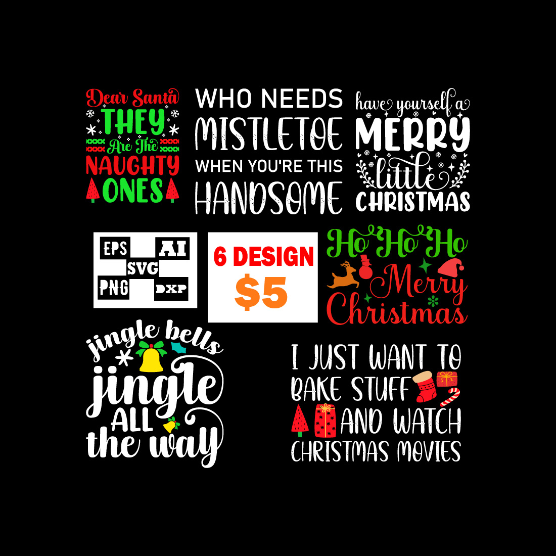 Christmas T-shirt Design Bundle, SVG, AI, EPS, PNG, ZIP main cover.