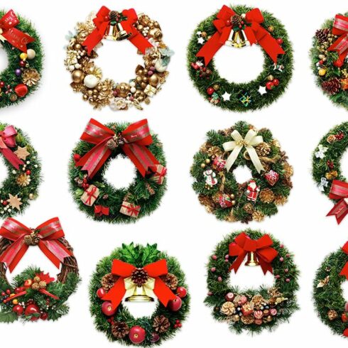 Christmas Wreaths Large 12 PNG Files Christmas Clipart.