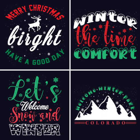 A selection of colorful images for prints on a Christmas theme.