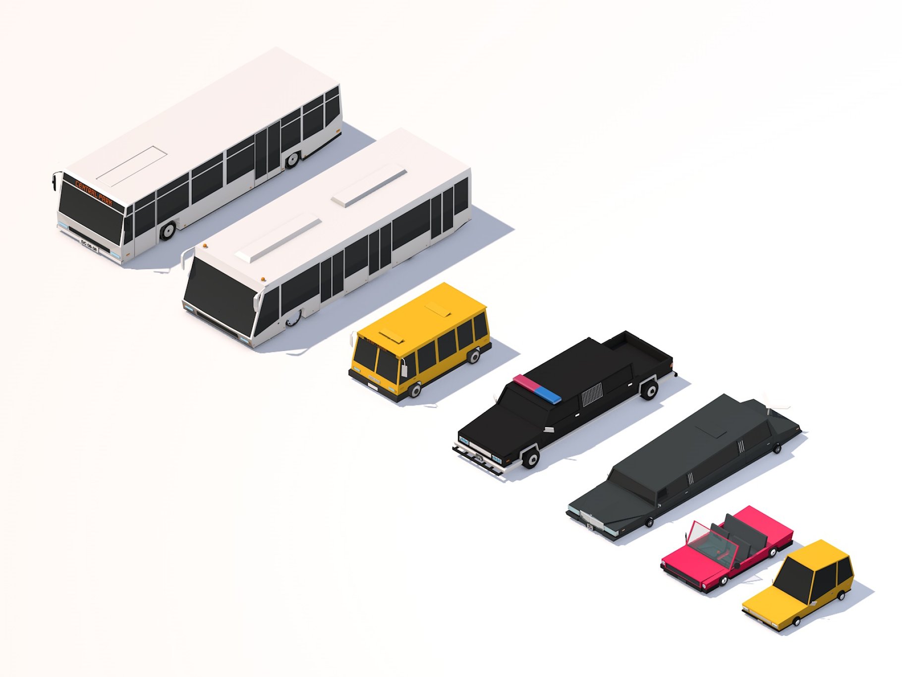 Low poly city cars mockup from above on a white background.