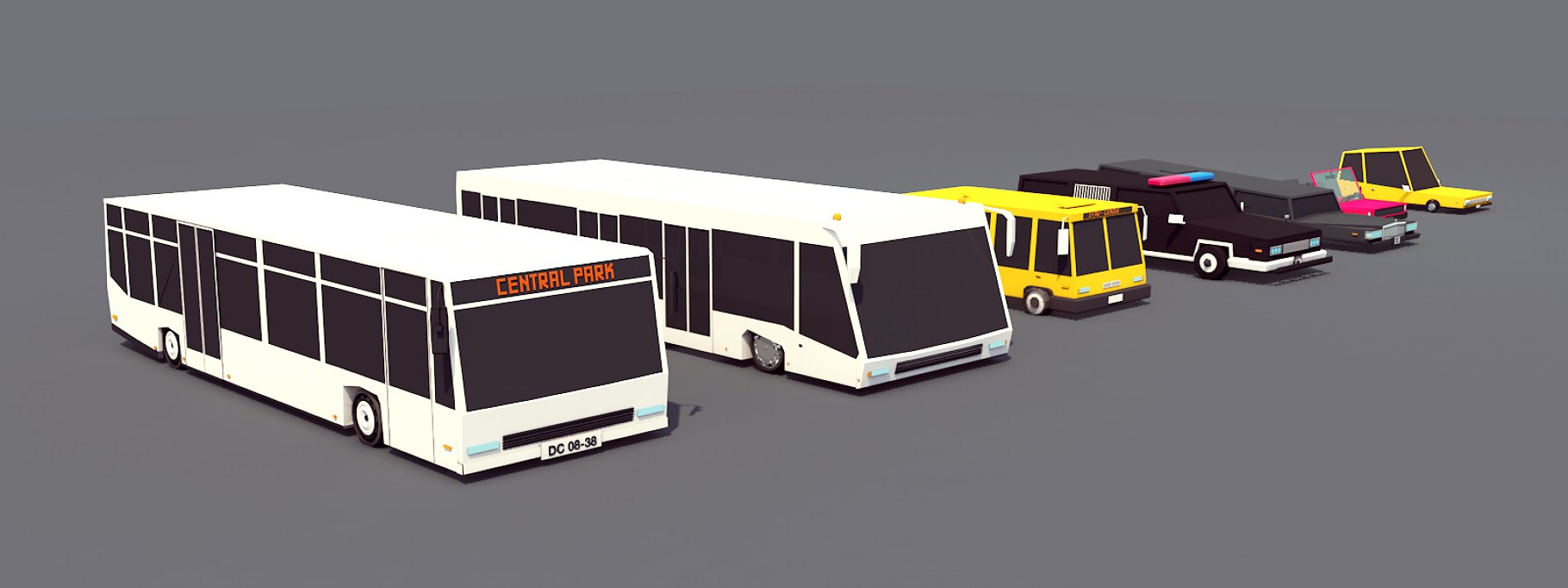 Mockup of low poly city cars on a gray background.