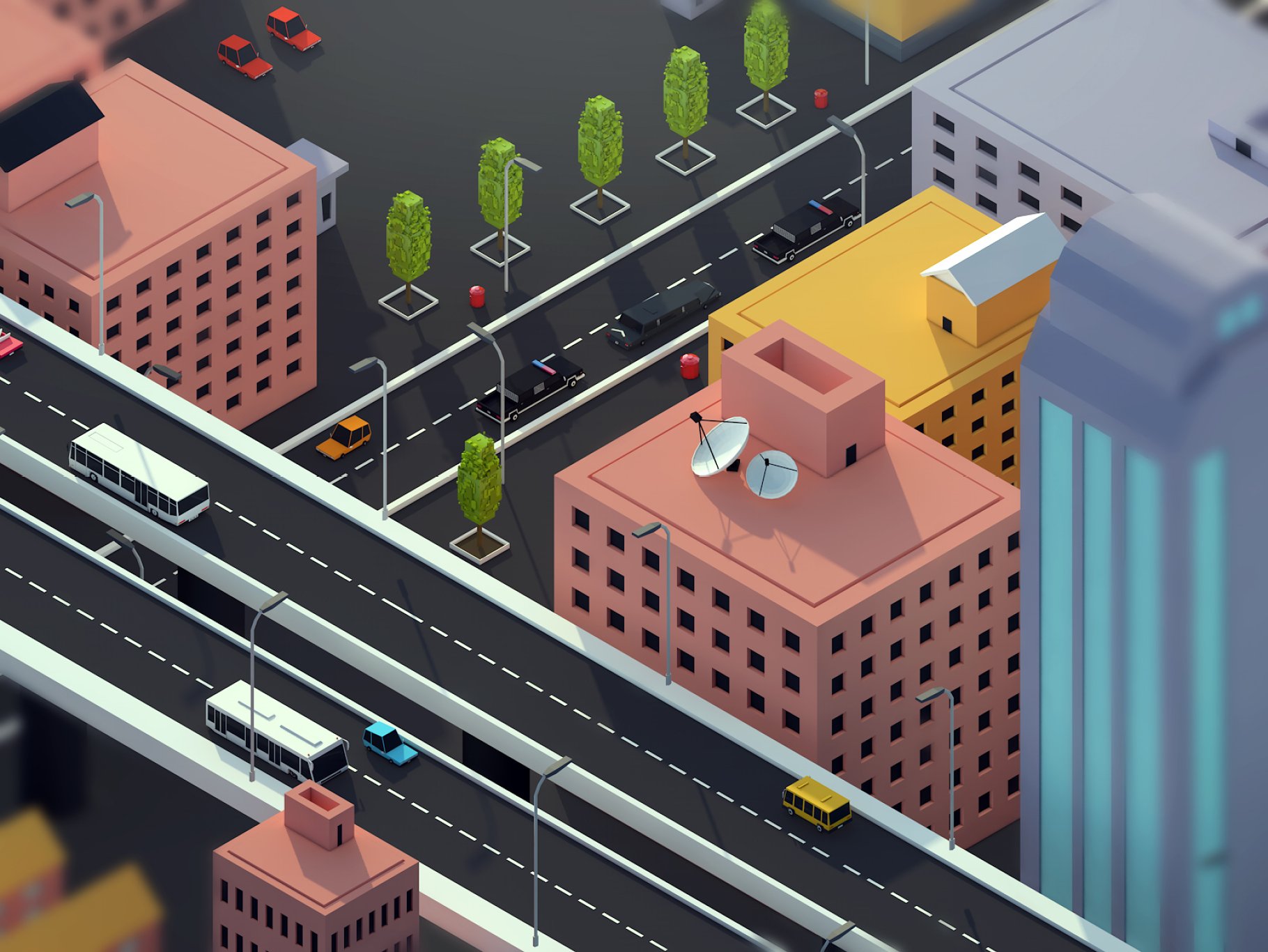 Beautiful mockup of city with different cars.