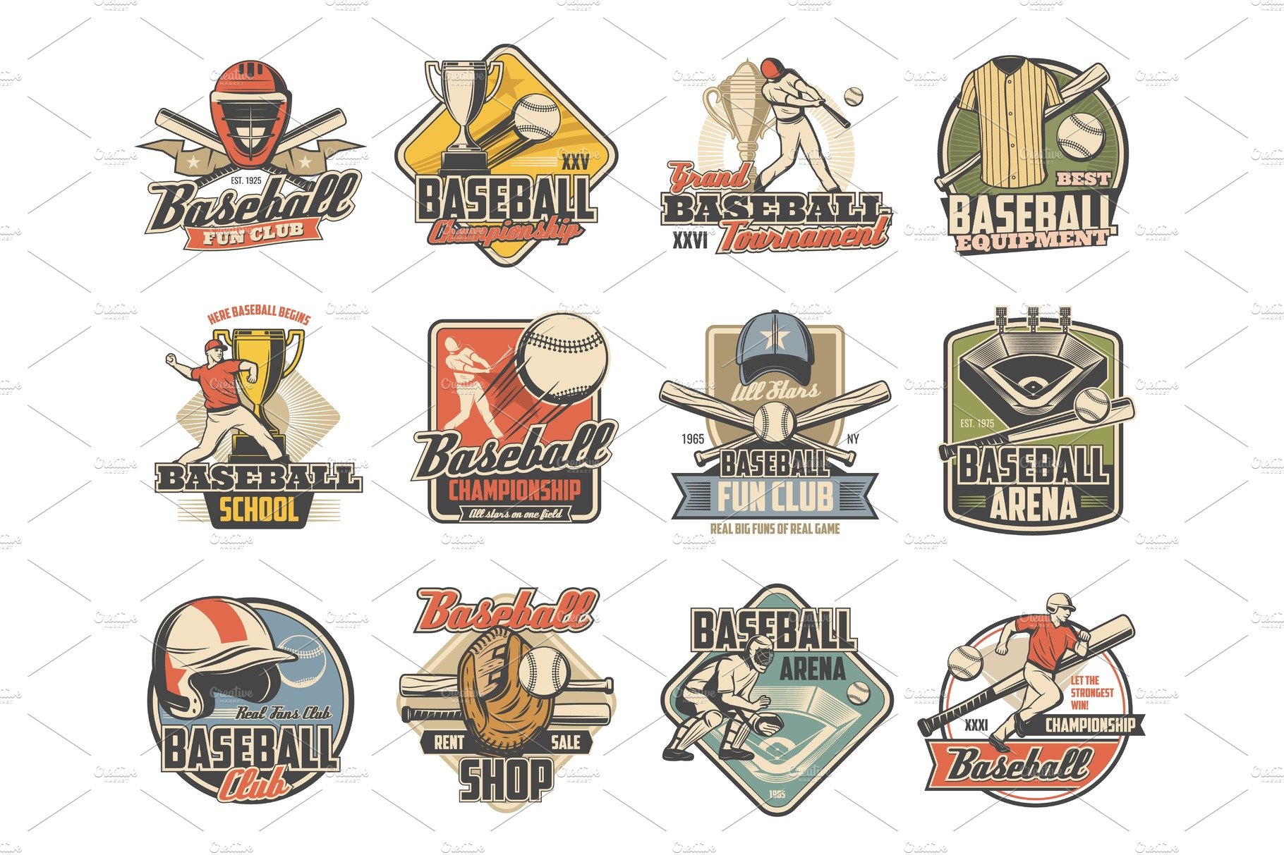 Vintage baseball logos set.
