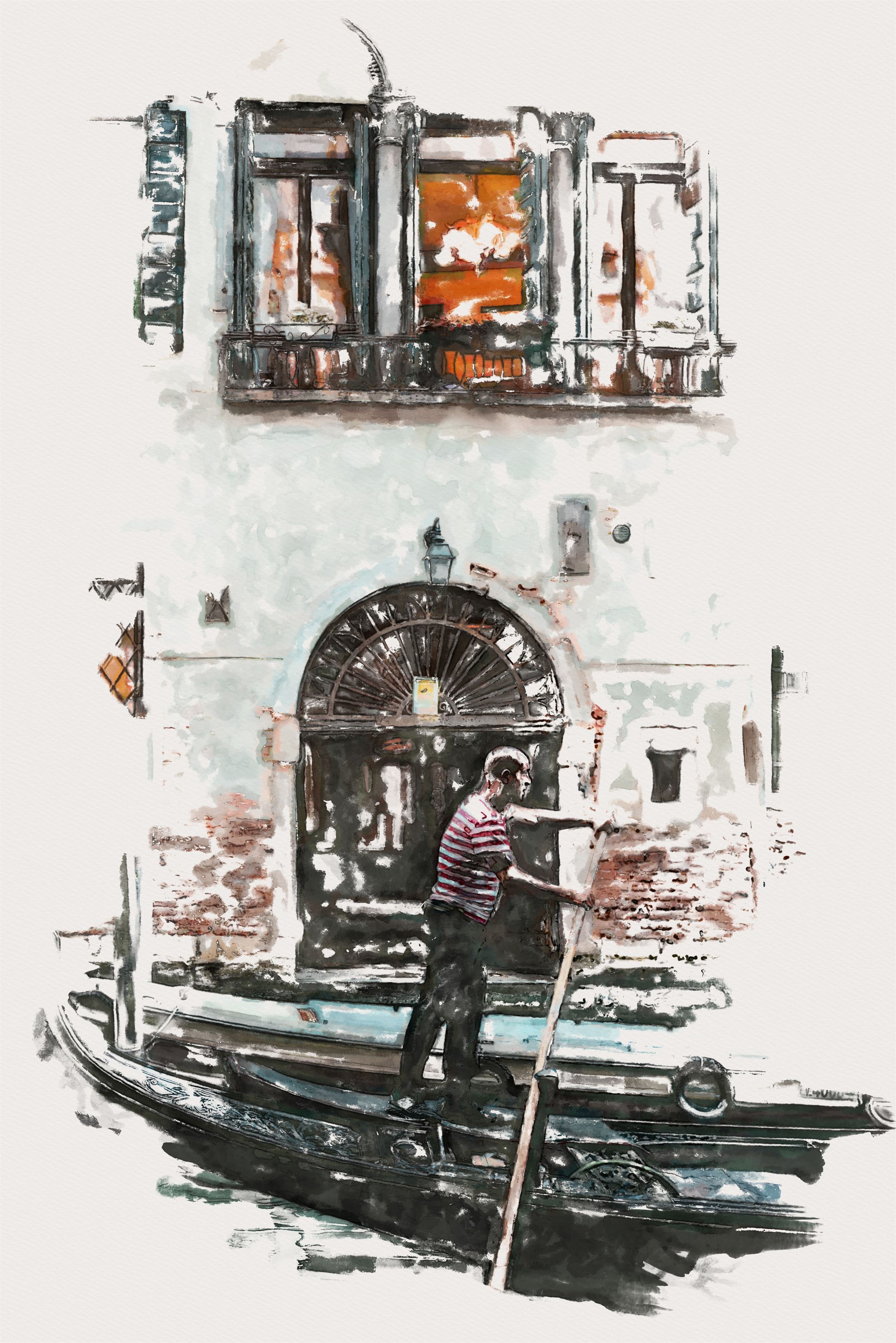 Watercolor Sketch Photo Effect - street image example.